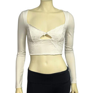Princess Polly Killian Crop Top Sz 4 White Lace Bust Sweetheart Neck Long Sleeve